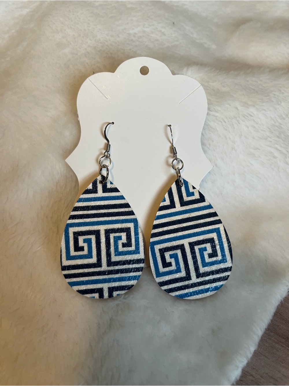 Greek Key Wood Earrings